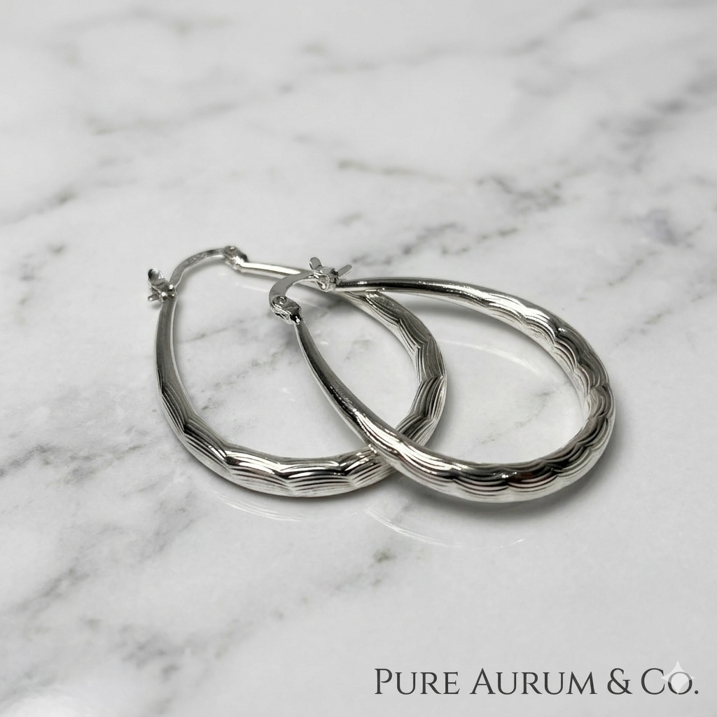 Sterling Silver Hammered Teardrop Hoop Earrings