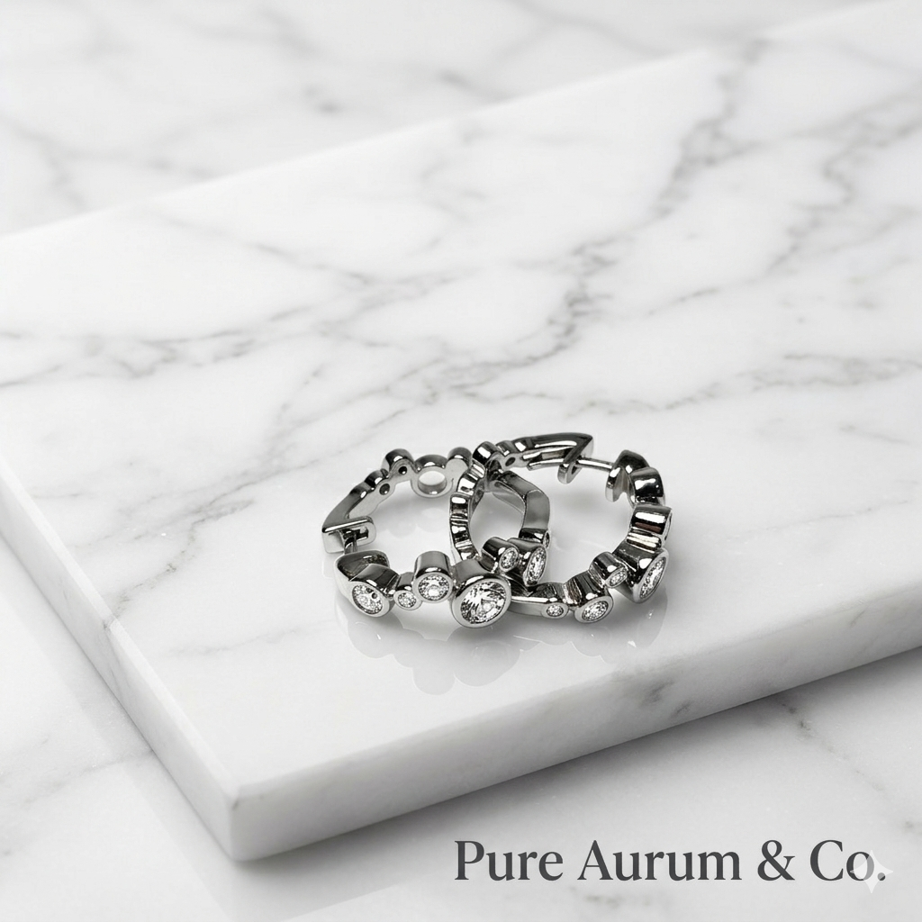 Boucles d'oreilles créoles Huggie en argent sterling avec oxydes de zirconium sertis clos