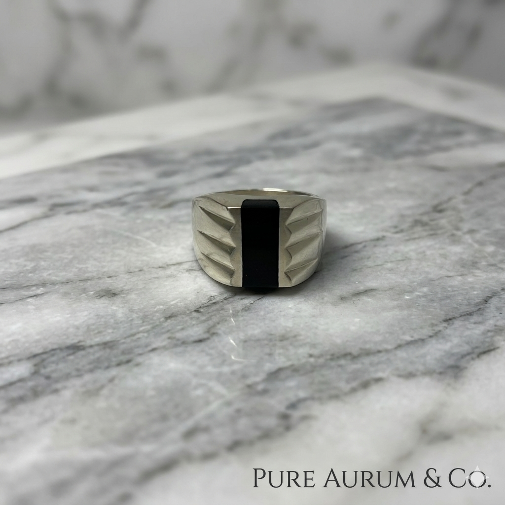 Mexican 950 Silver Black Onyx Geometric Signet Ring