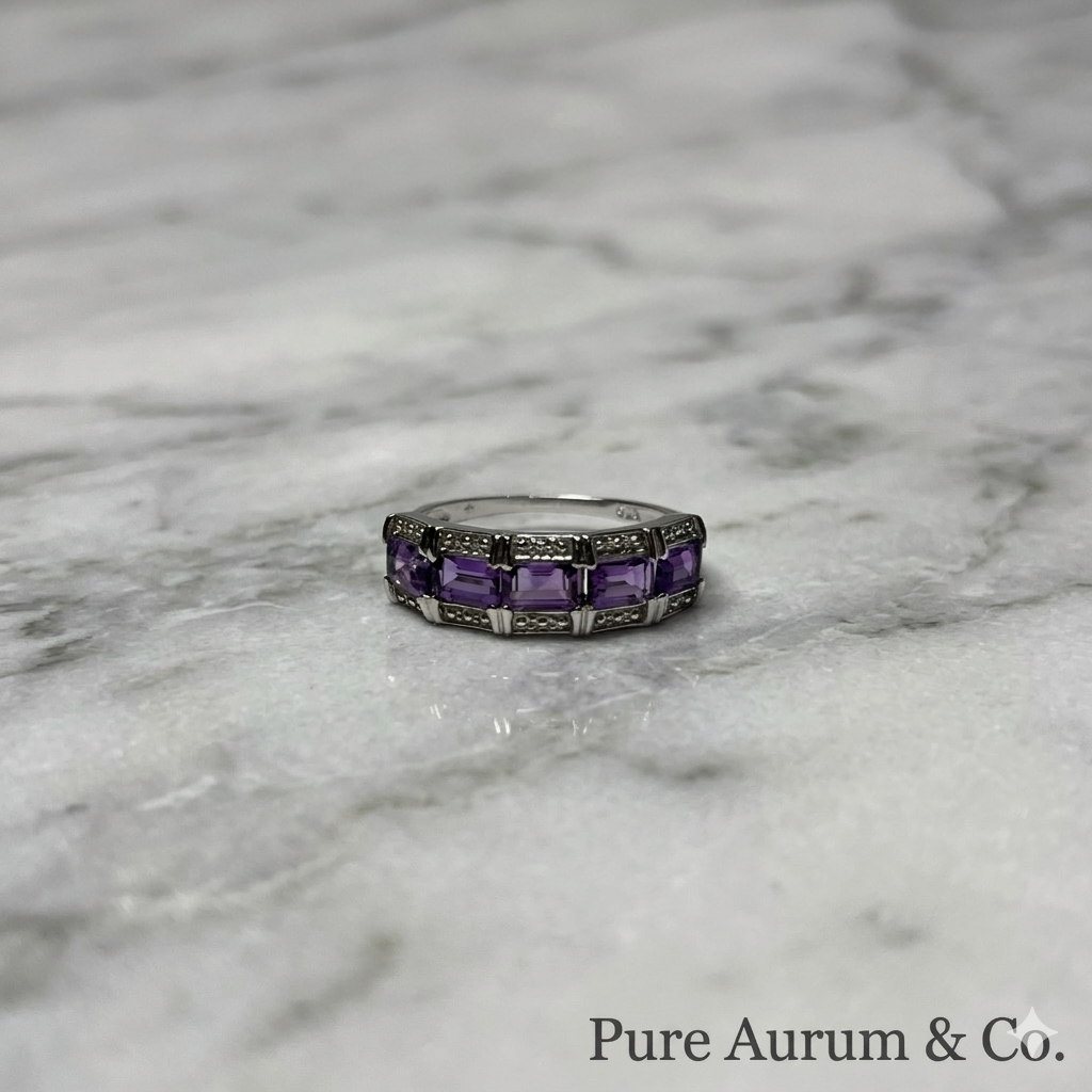 Anillo de plata de ley con amatista auténtica