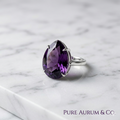 Anillo Solitario de Piedra Morada Talla Pera — Plata de Ley 925 | Talla 7