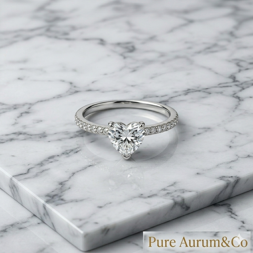 Anillo de banda pavé de circonita cúbica con corte de corazón