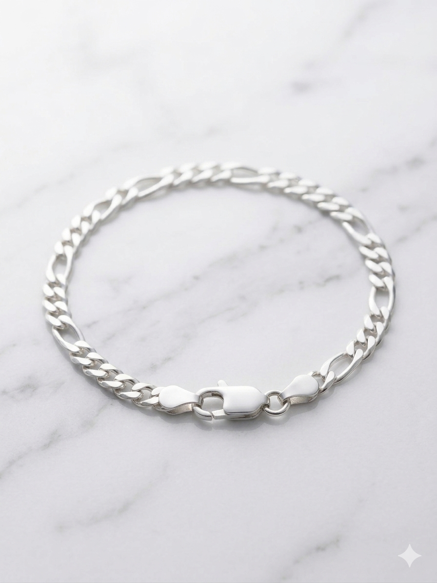 Classic 925 Italian Silver Figaro Bracelet (7")