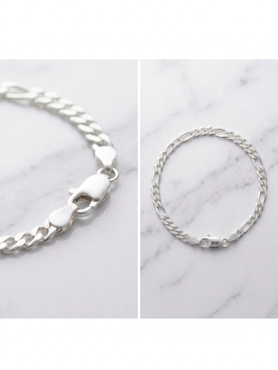 Classic 925 Italian Silver Figaro Bracelet (7")