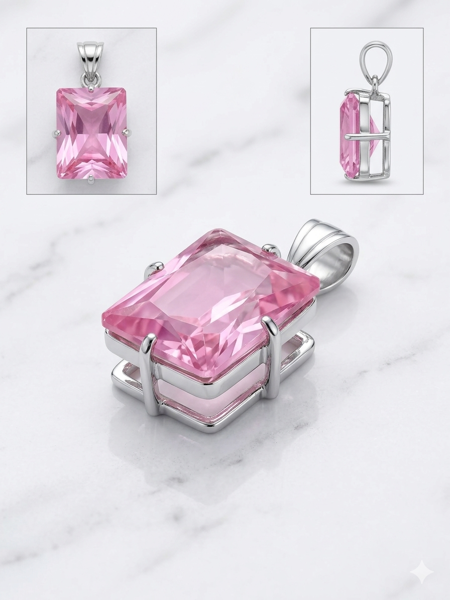Colgante de kunzita talla esmeralda de plata de ley 925