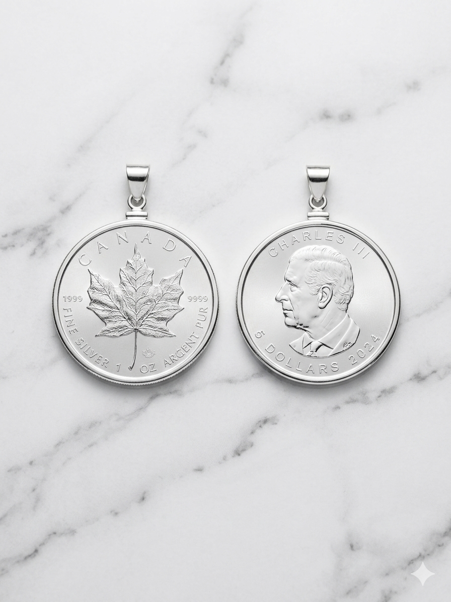 Pendentif pièce en argent Feuille d'érable canadienne