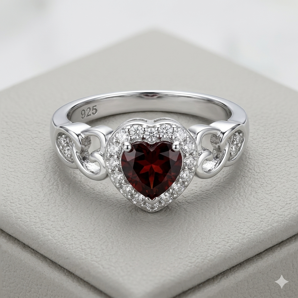 Anillo Corazón Halo en Plata de Ley