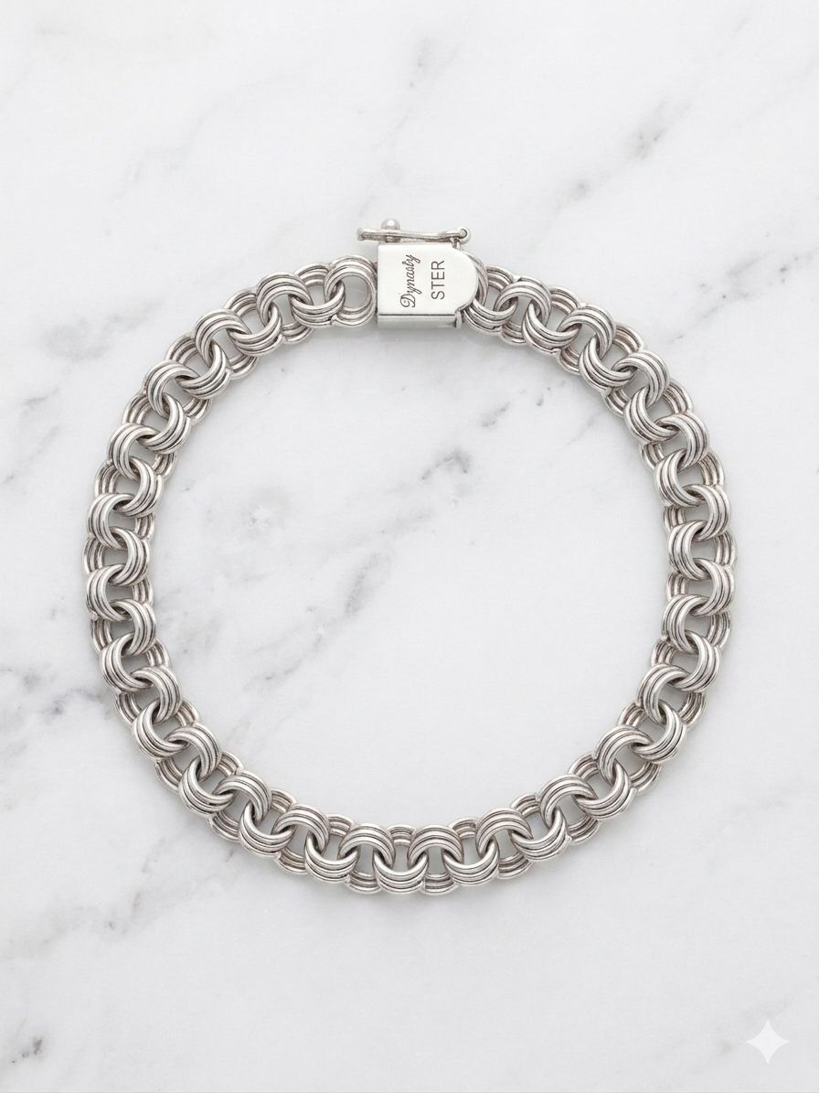 Vintage Dynasty Sterling Silver Double Rolo Chain Bracelet