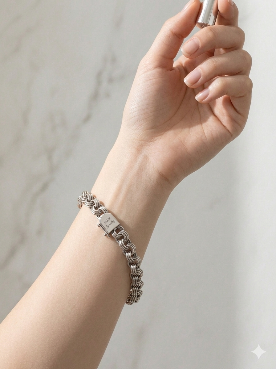 Vintage Dynasty Sterling Silver Double Rolo Chain Bracelet