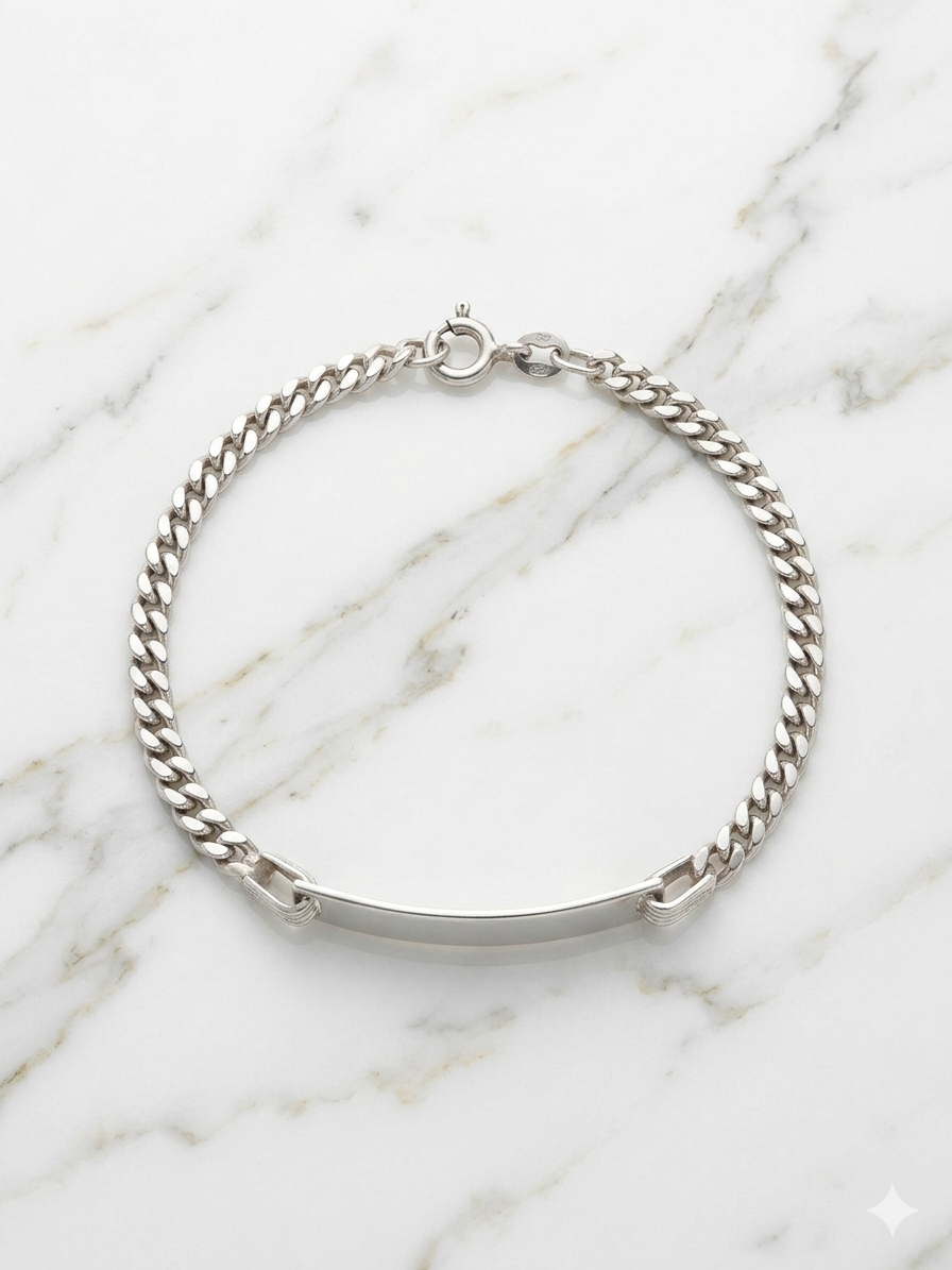 Sterling Silver Cuban Curb ID Bracelet