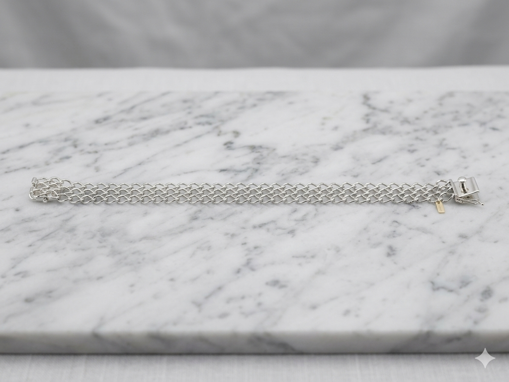 925 Sterling Silver Triple Curb Chain Bracelet