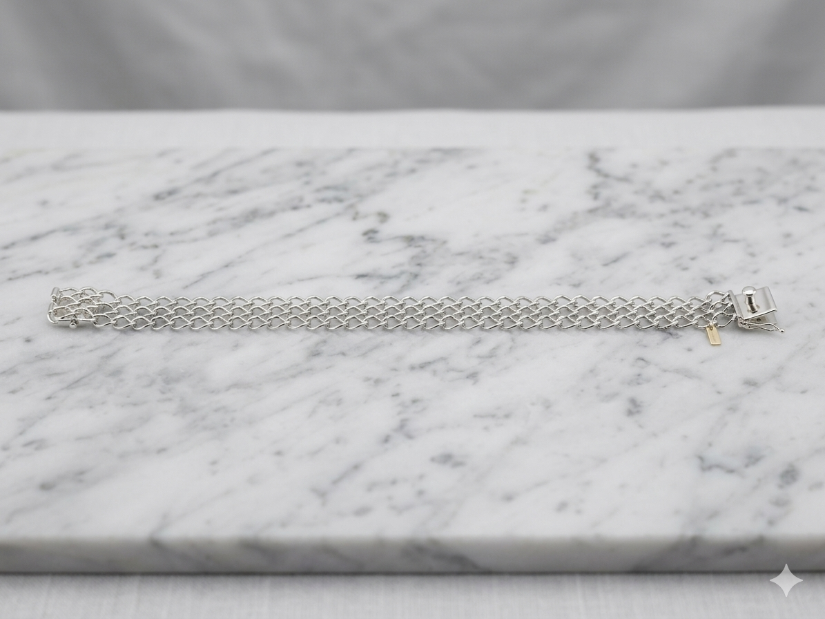 925 Sterling Silver Triple Curb Chain Bracelet