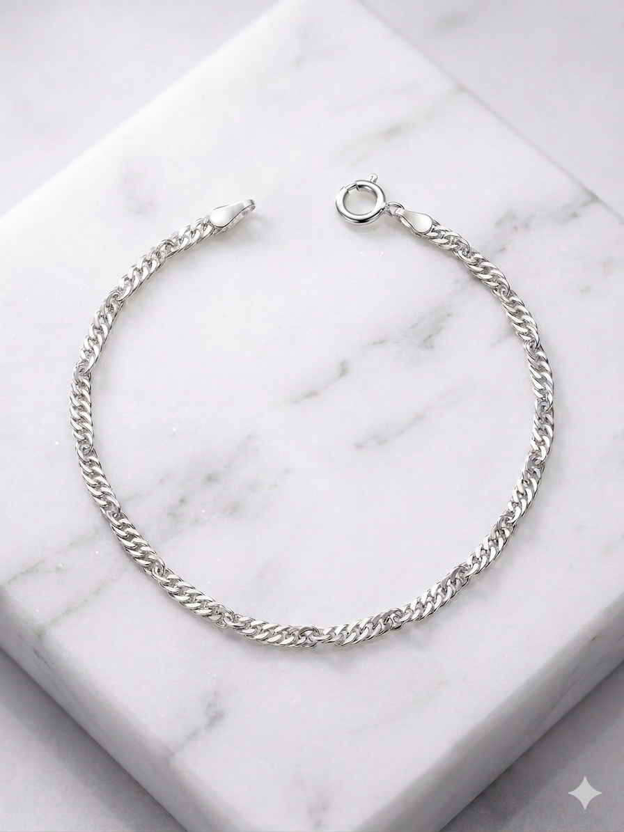 925 Sterling Silver Italian Singapore Chain Bracelet