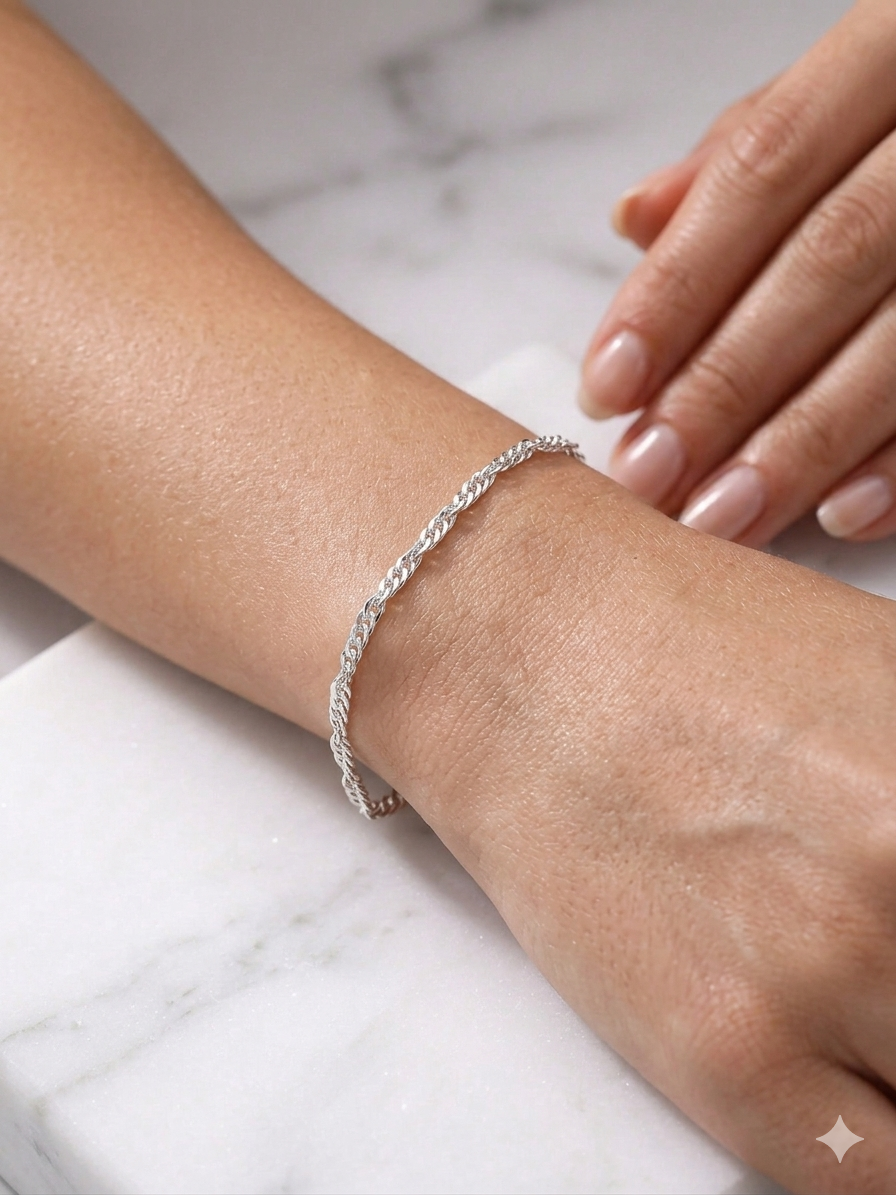 925 Sterling Silver Italian Singapore Chain Bracelet