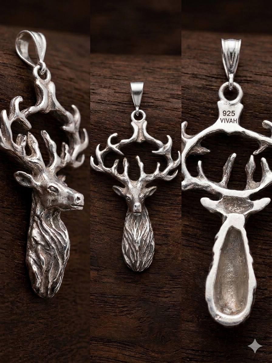 Pendentif Tête de Cerf en Argent Sterling 925