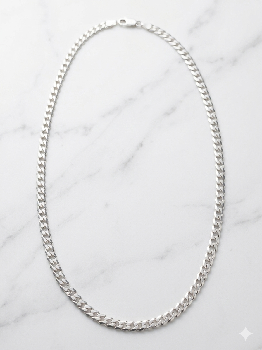 Men's Flat Cuban Curb Chain Necklace — 925 Italian Sterling Silver | 20"