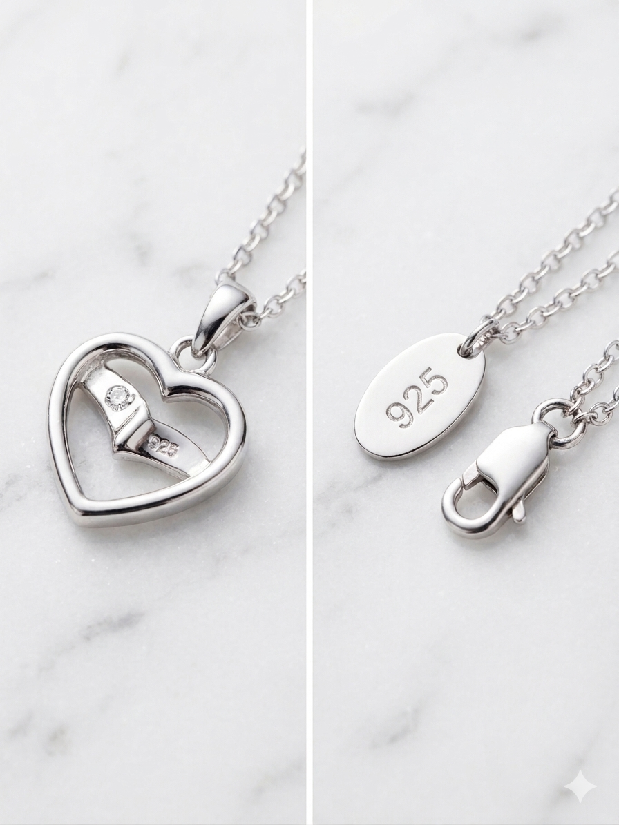 Sculpted Heart Pendant Necklace with Diamond Accent — Rhodium Plated Sterling Silver | 15"