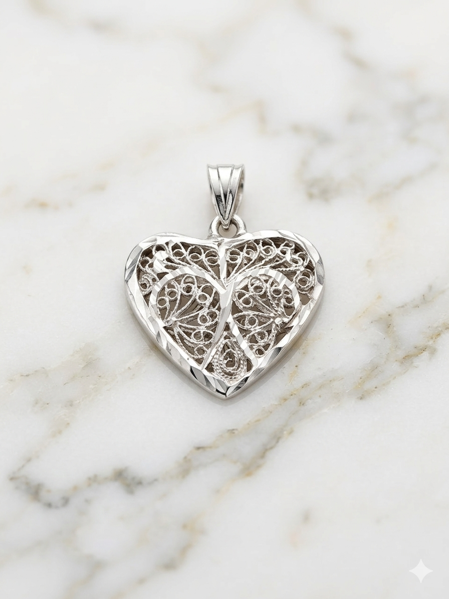 Filigree Heart Pendant — 925 Sterling Silver