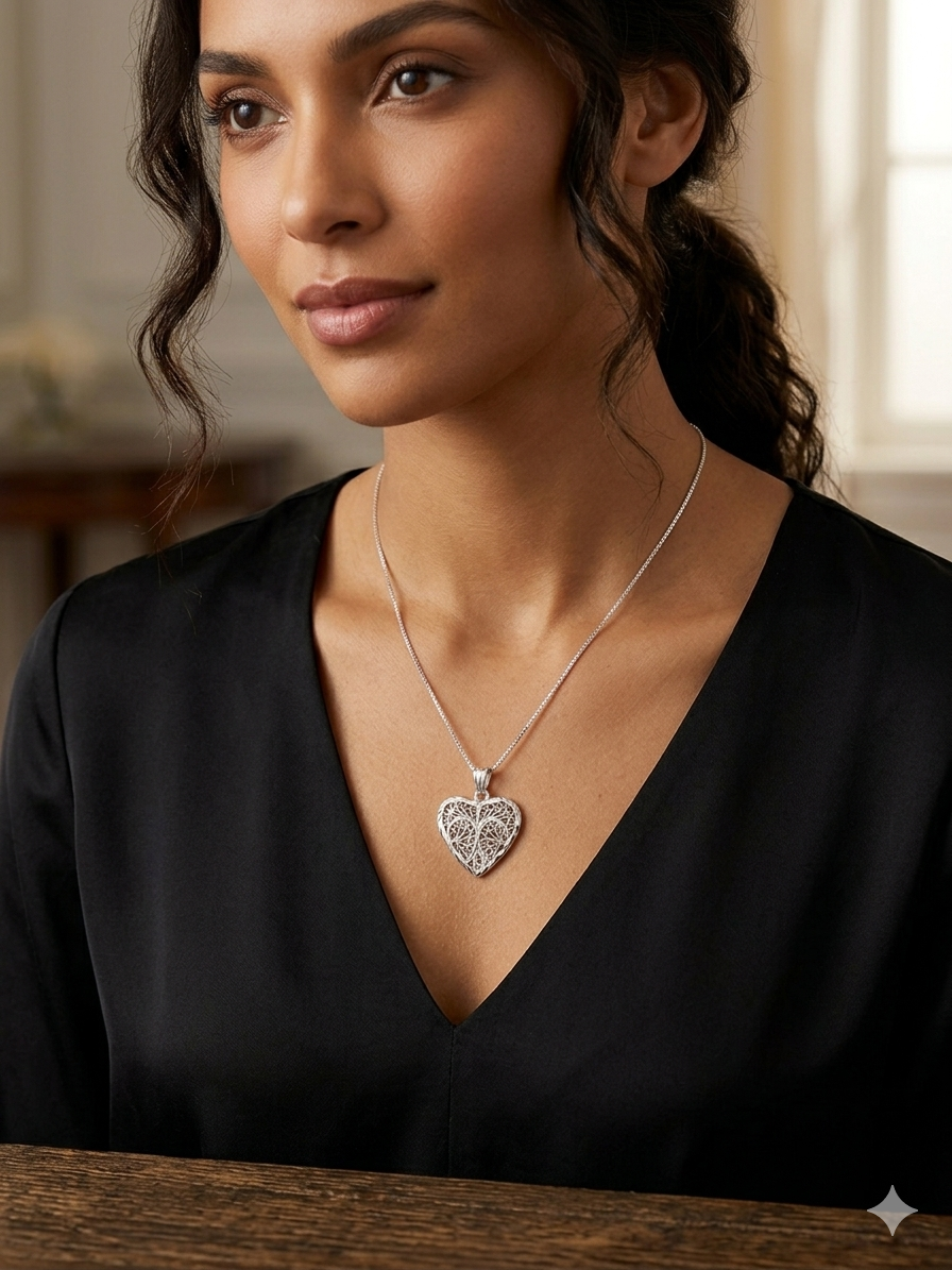 Filigree Heart Pendant — 925 Sterling Silver