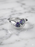 Mystic Topaz Dual Heart Moon Ring | 925 Sterling Silver