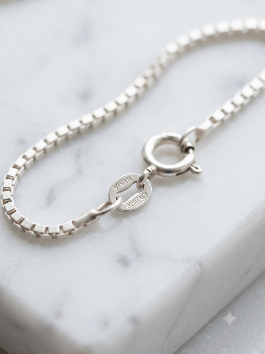 925 Sterling Silver Box Chain Necklace 24"