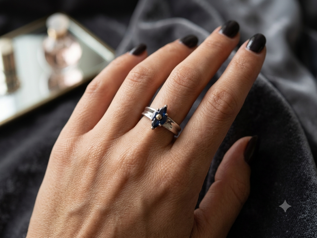 925 Sterling Silver Blue Gemstone Marquise Ring
