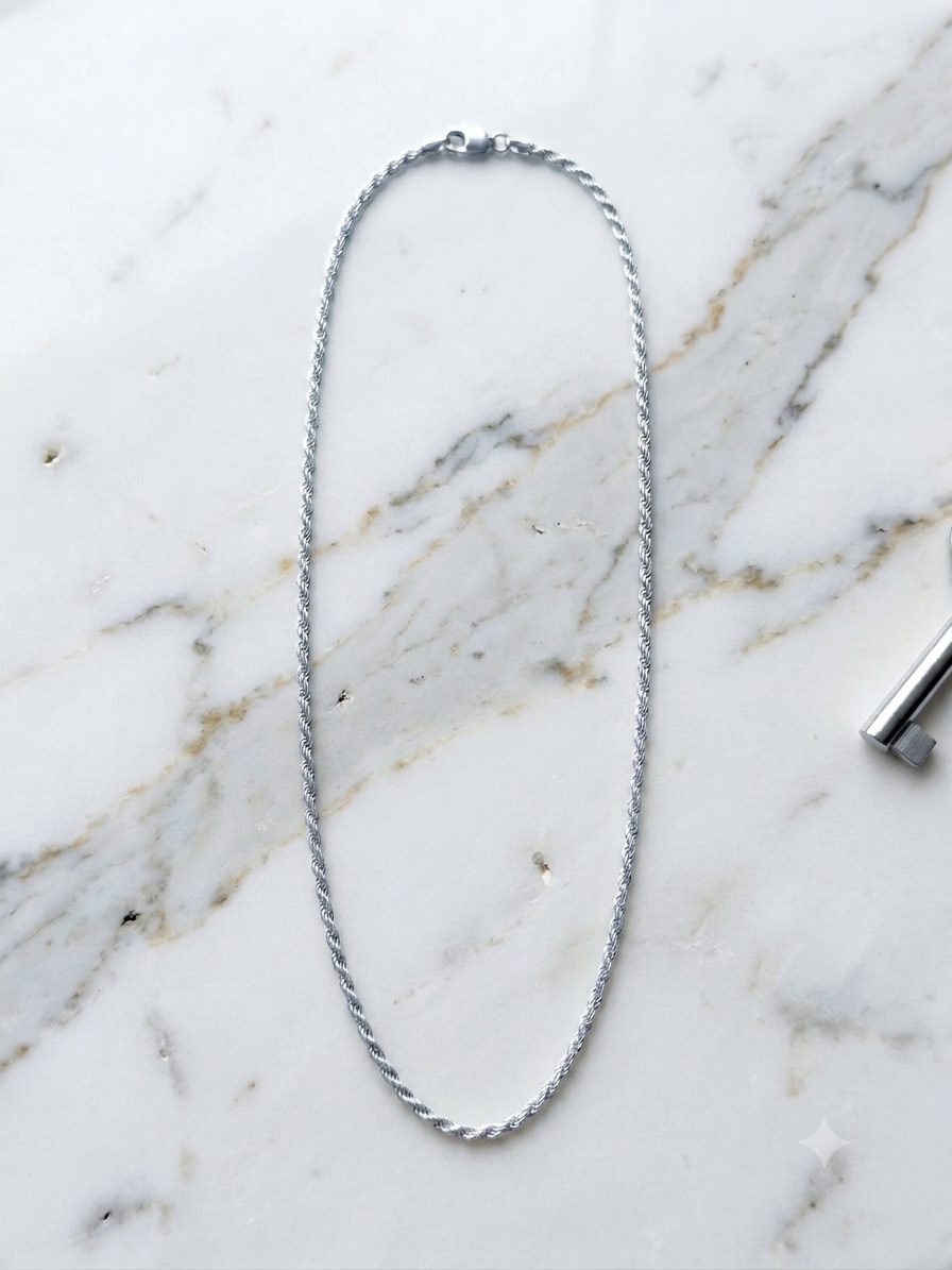925 Sterling Silver Rope Chain Necklace 18"
