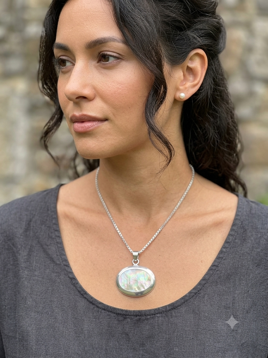 925 Sterling Silver Mother of Pearl Oval Pendant