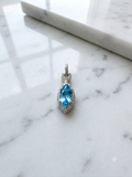 925 Sterling Silver Blue Topaz & CZ Marquise Halo Pendant