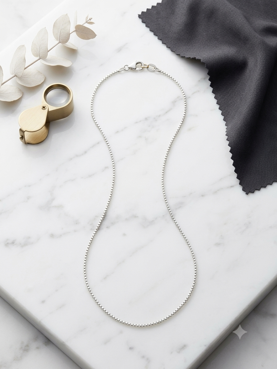 925 Sterling Silver Box Chain Necklace 17.5"
