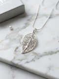 925 Sterling Silver Filigree Leaf Pendant Necklace