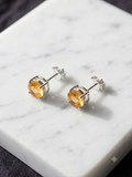 925 Sterling Silver Citrine Round Stud Earrings