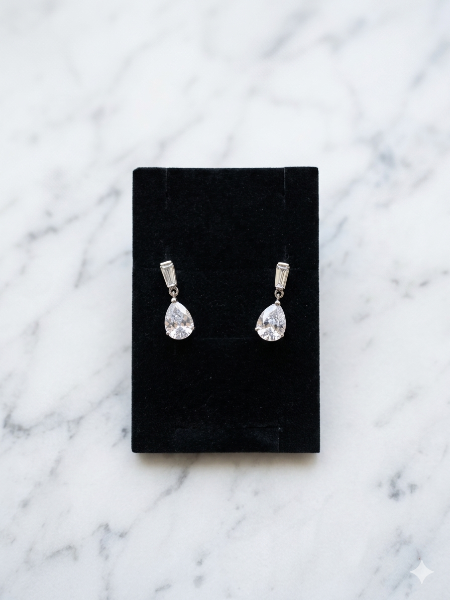 CZ Baguette & Pear Drop Earrings