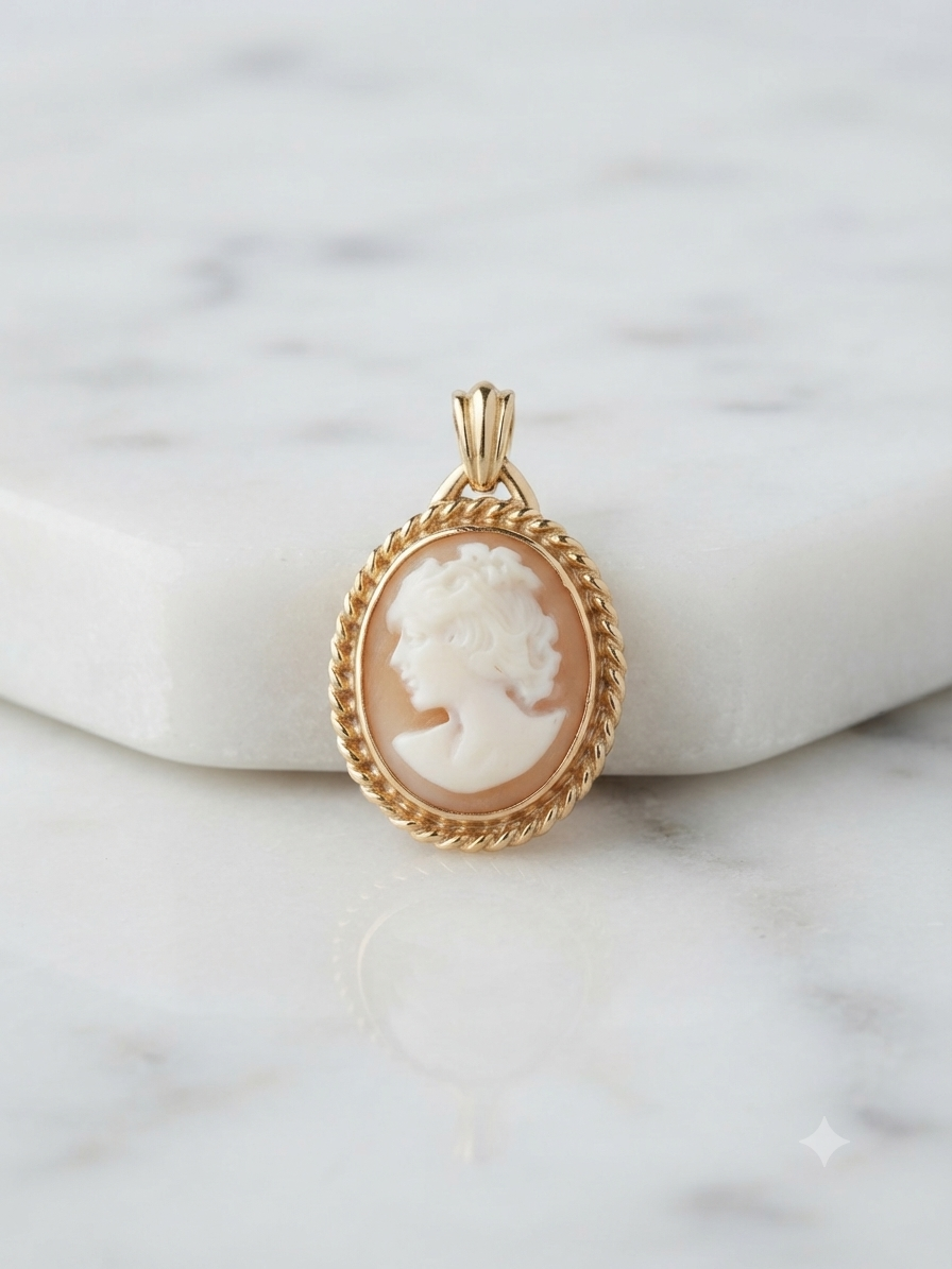 Vintage Cameo Pendant | 10K Yellow Gold | Shell Carving