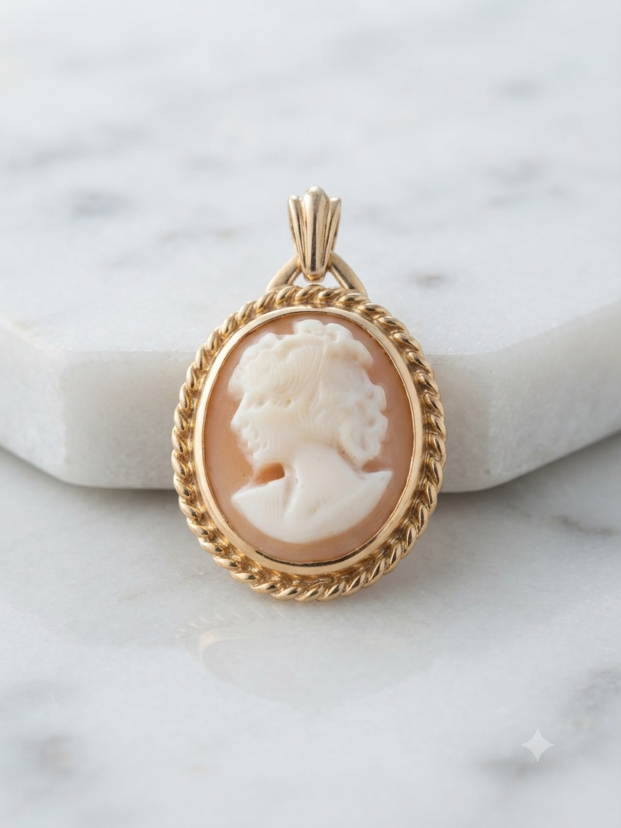 Vintage Cameo Pendant | 10K Yellow Gold | Shell Carving