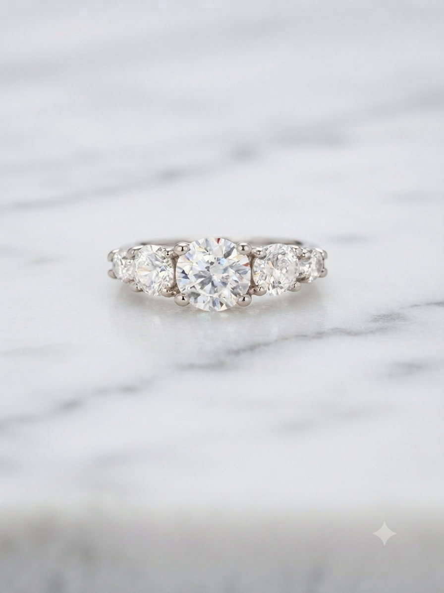 14K White Gold 5-Stone Round CZ Band Ring