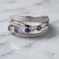Michael Hill Amethyst & CZ Multi-Row Crossover Ring | 925 Sterling Silver
