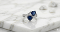 Blue CZ Dual Heart Bypass Ring | 925 Sterling Silver