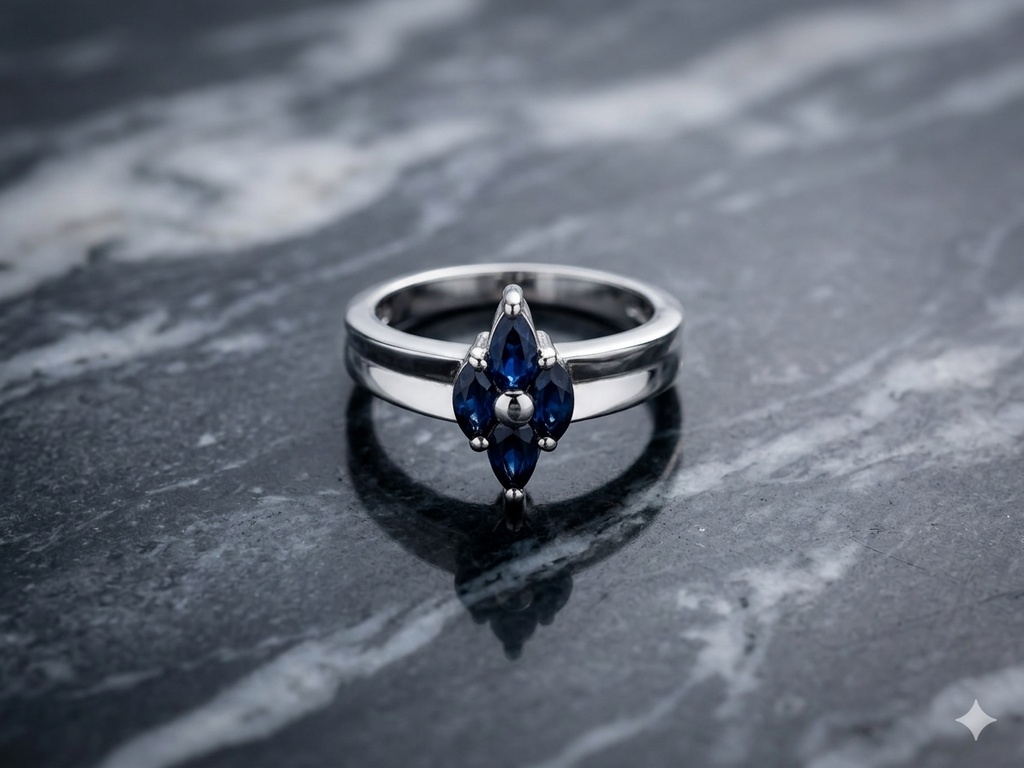 925 Sterling Silver Blue Gemstone Marquise Ring