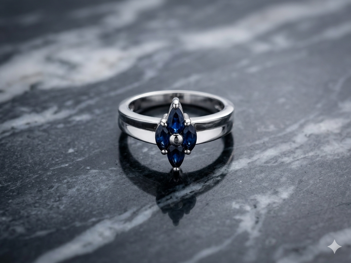 925 Sterling Silver Blue Gemstone Marquise Ring