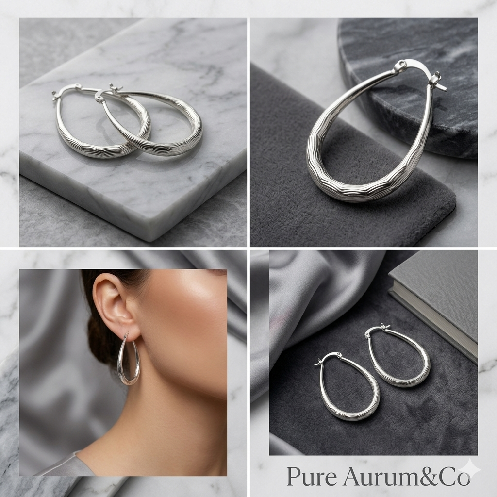 Sterling Silver Hammered Teardrop Hoop Earrings