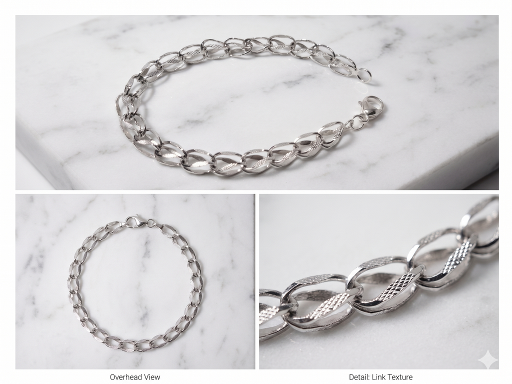 925 Sterling Silver Twisted Oval Link Bracelet