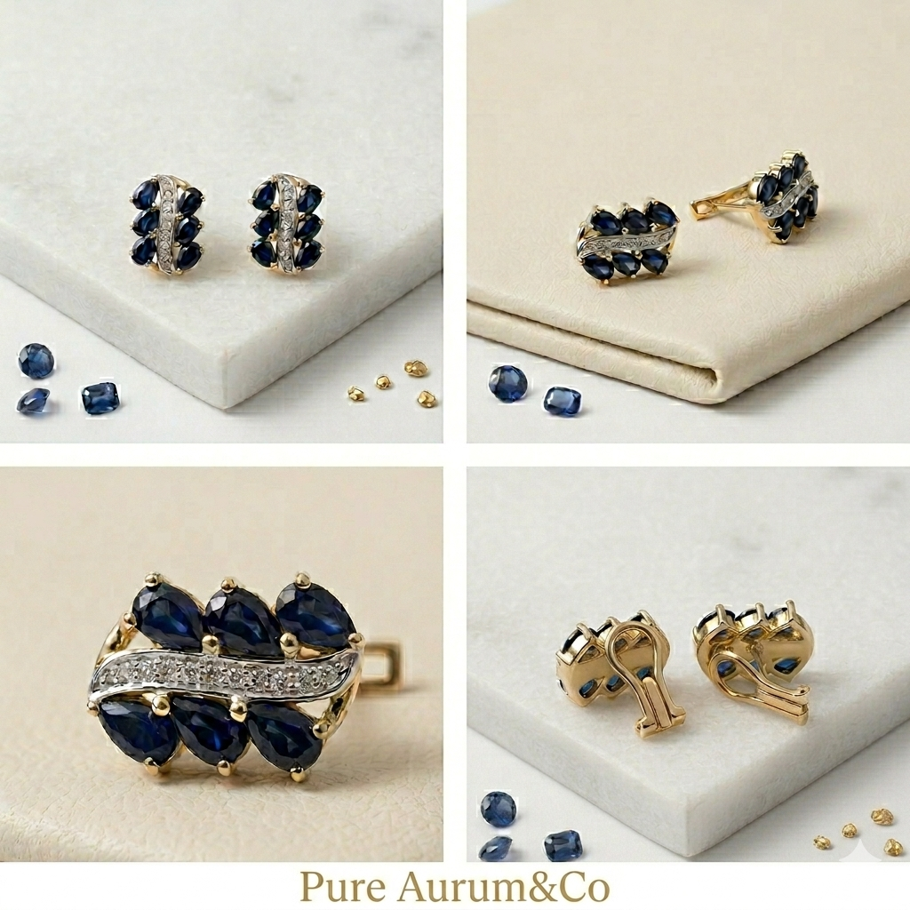 Boucles d'oreilles clips en argent sterling, saphir véritable et zircon cubique