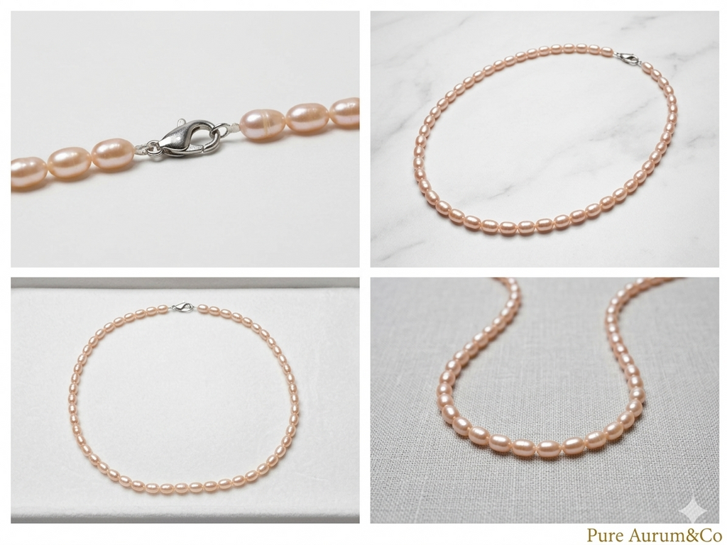Collar de perlas de agua dulce rosa claro con cierre de plata esterlina