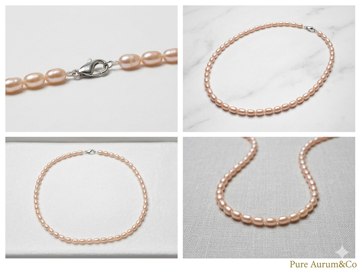 Blush Pink Freshwater Pearl Necklace with Sterling Silver Clasp