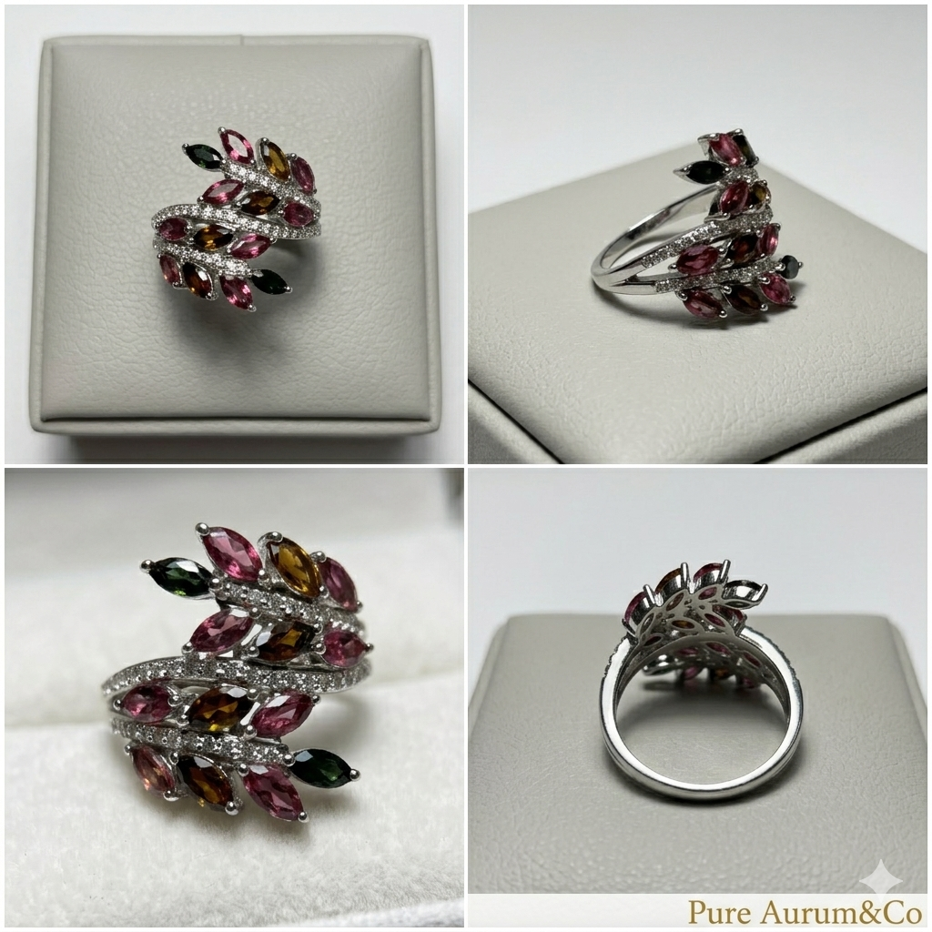 Bague Cocktail en Argent Sterling et Tourmaline Multicolore