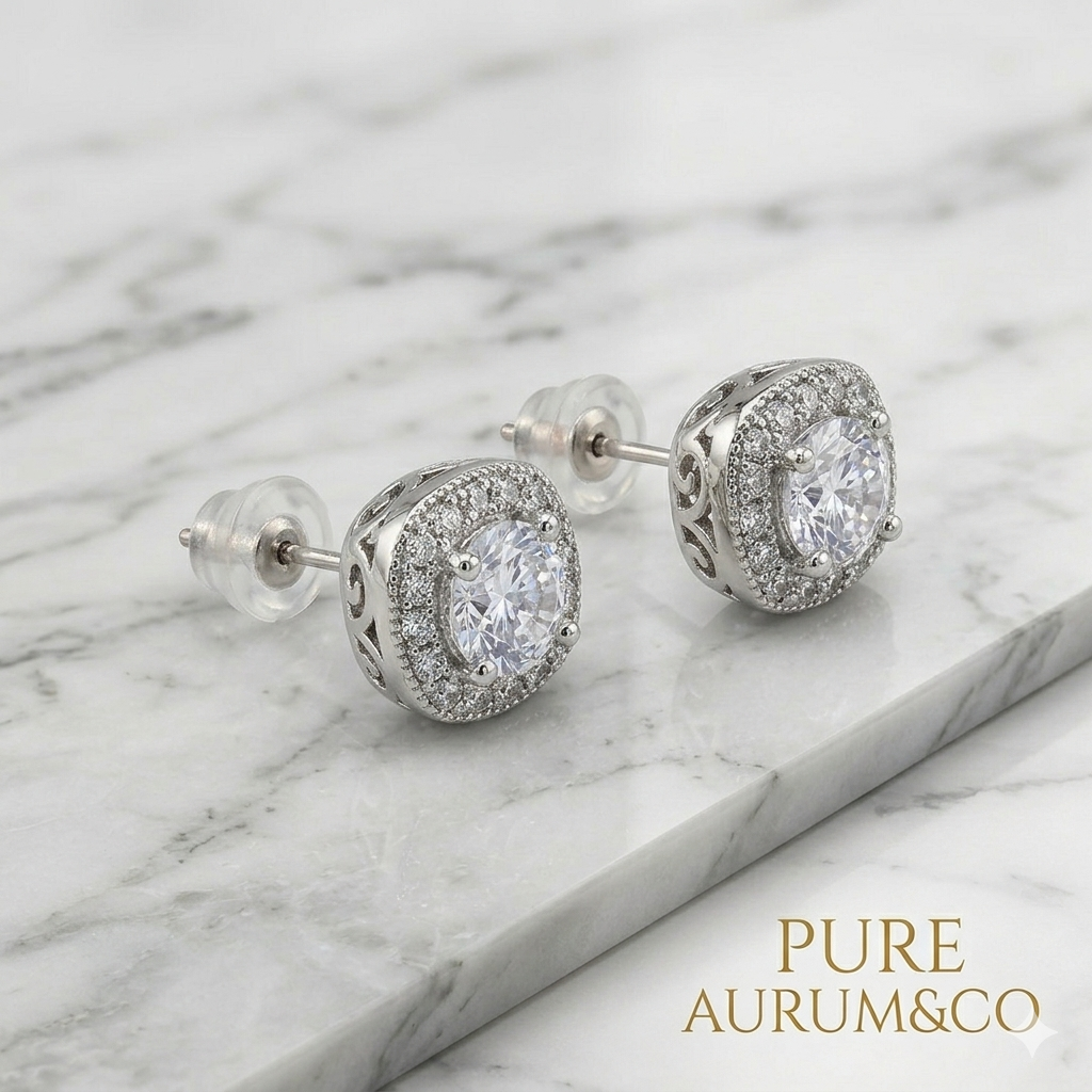Double Halo CZ Stud Earrings