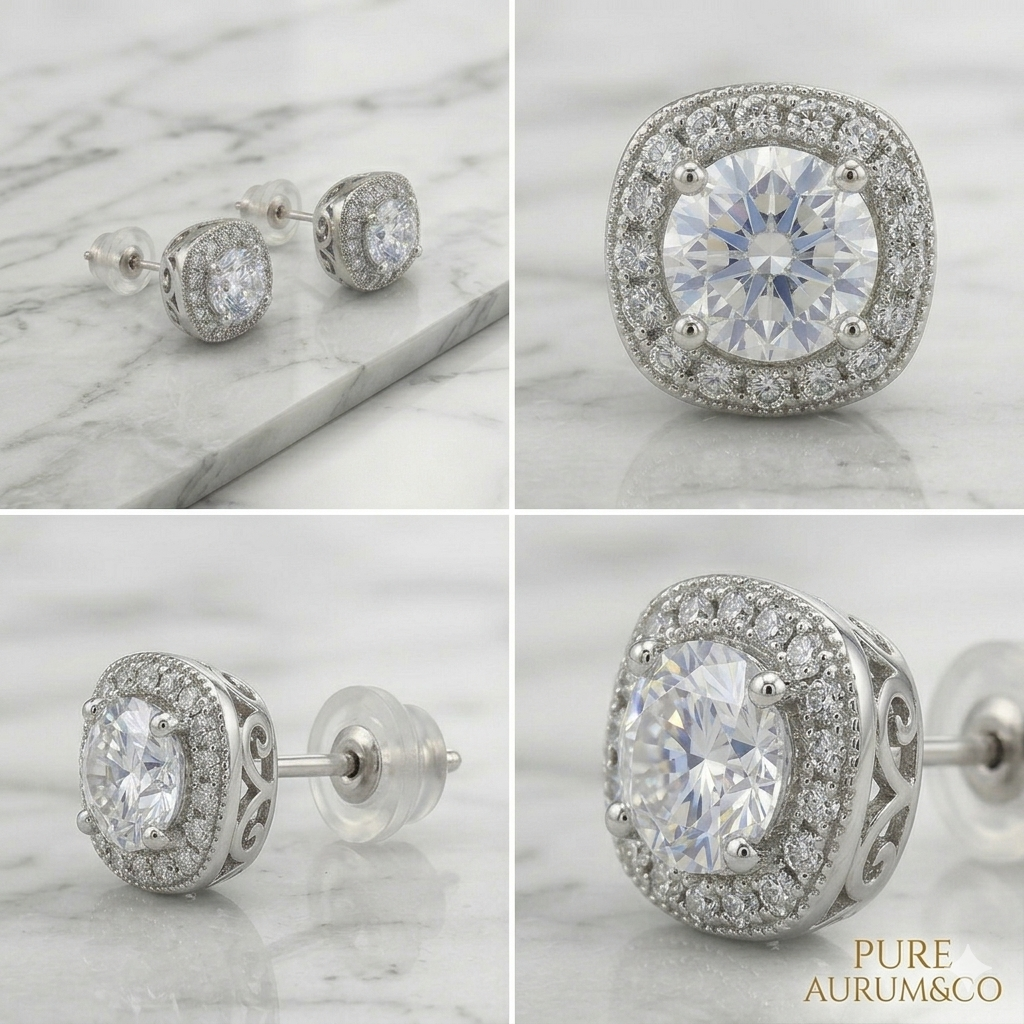 Double Halo CZ Stud Earrings