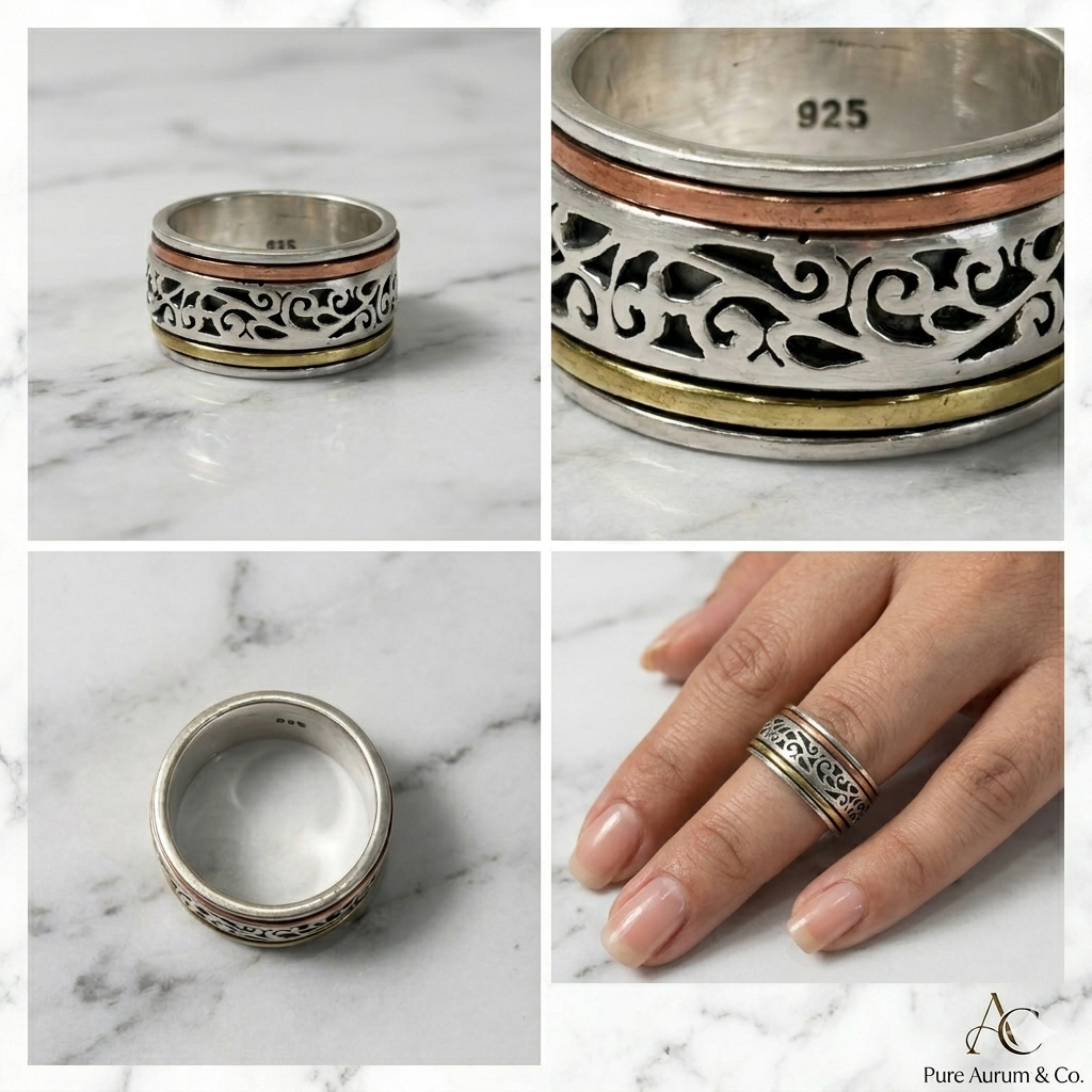 Anillo giratorio de filigrana tricolor