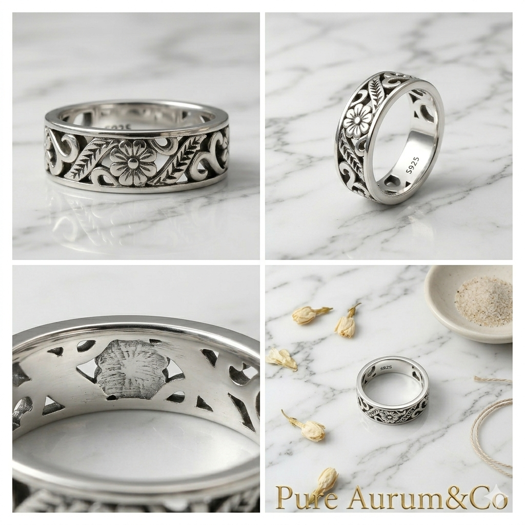 Floral Vine Engraved Band Ring